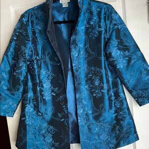 Grace Chuang Elegant Blue Floral Women's Coat